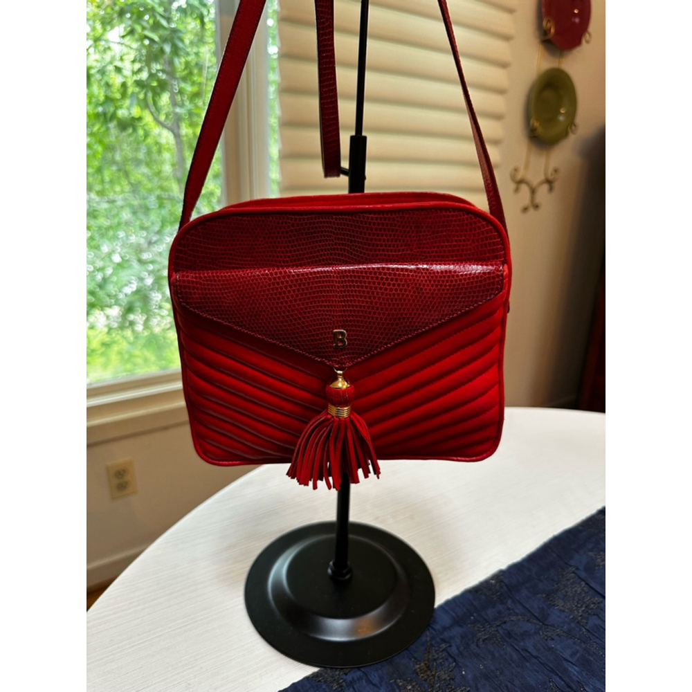 Bally Red Leather & Lizard Crossbody Bag - Picture 3 of 16